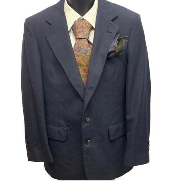 Vintage The Jones Store Co Sport Coat Blue Striped 2-Button Notch Union Made USA - Picture 1 of 8